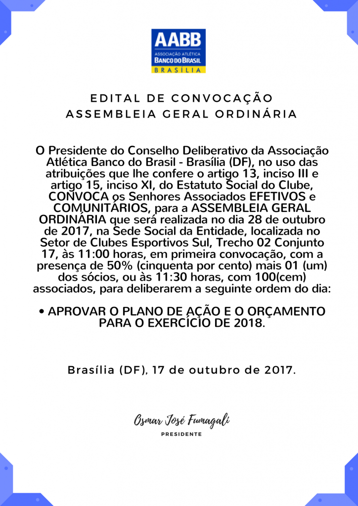 Edital de Convocação Assembleia Geral Ordinária AABB Brasília